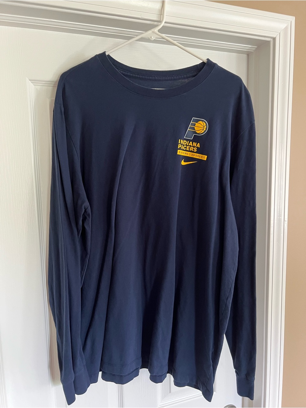 Nike Navy Long-Sleeve Indiana Pacers Tee with Yellow Logo